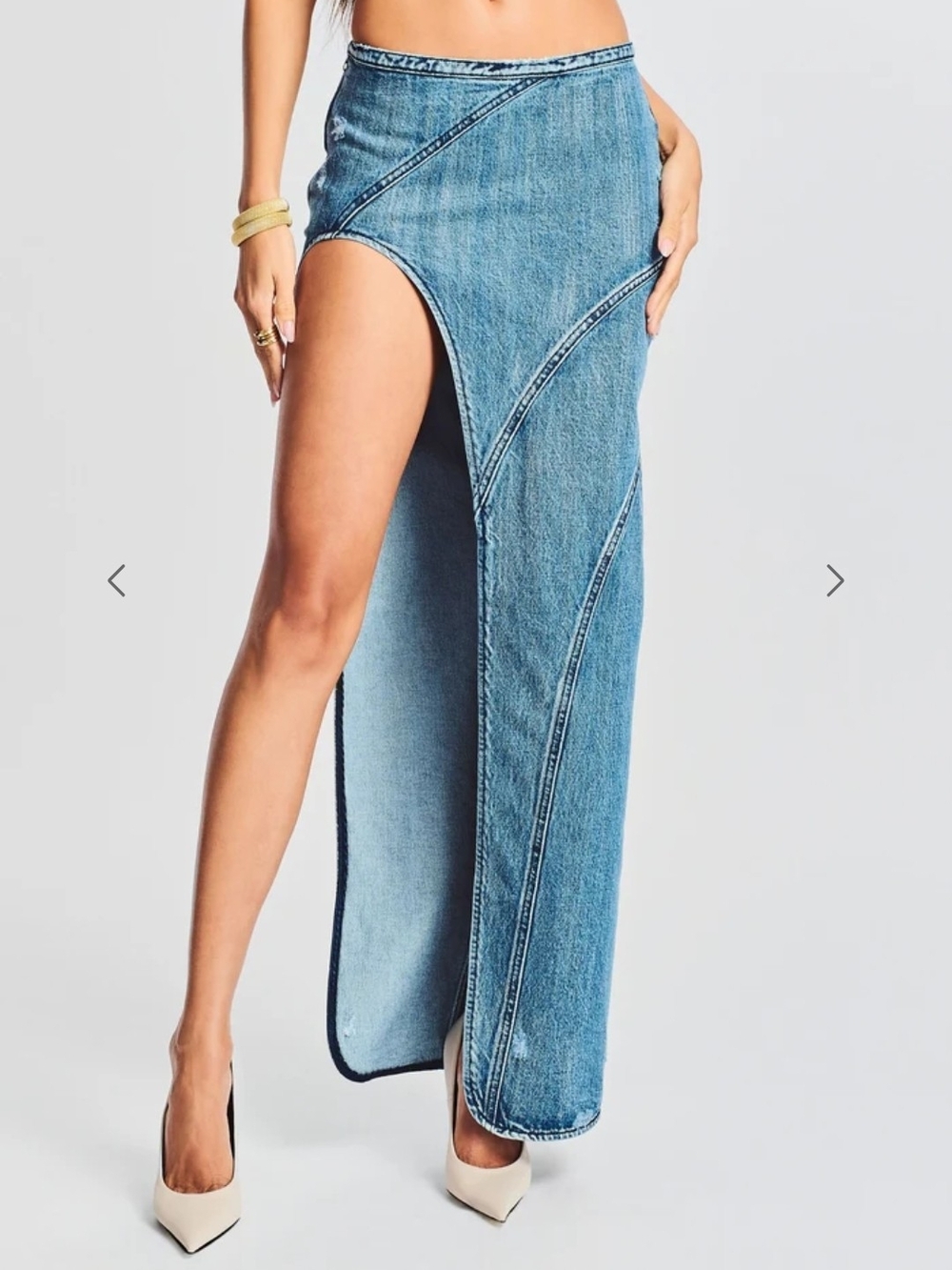 Retrofete Mecha Reversible  Denim High-Slit Maxi Skirt - Blue, Size M, EUC
